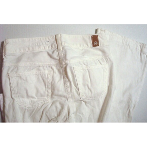 Womens Designer AG Jeans Mona White 27 x 30 USA Flare Leg Pants Cotton Short Mid - Picture 1 of 11